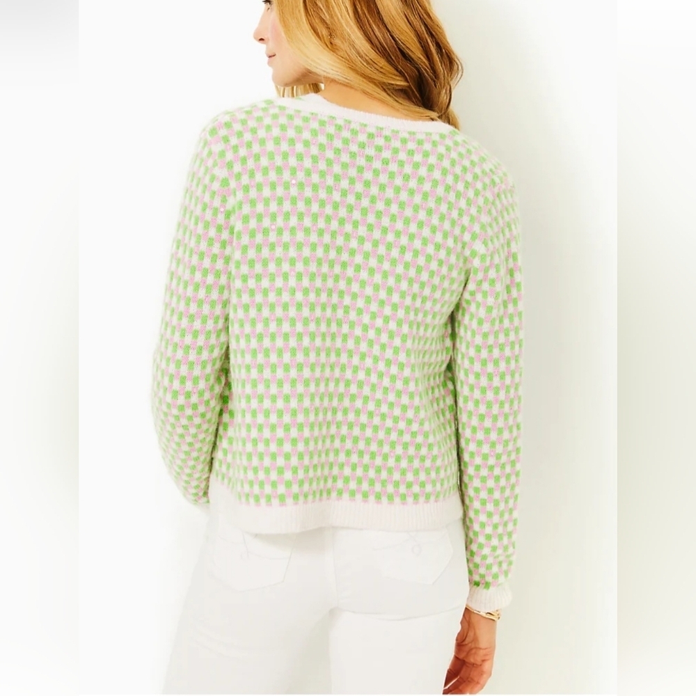 Lilly Pulitzer Viera Sweater Set, Check Green Orb Jacquard, EUC Sz XL